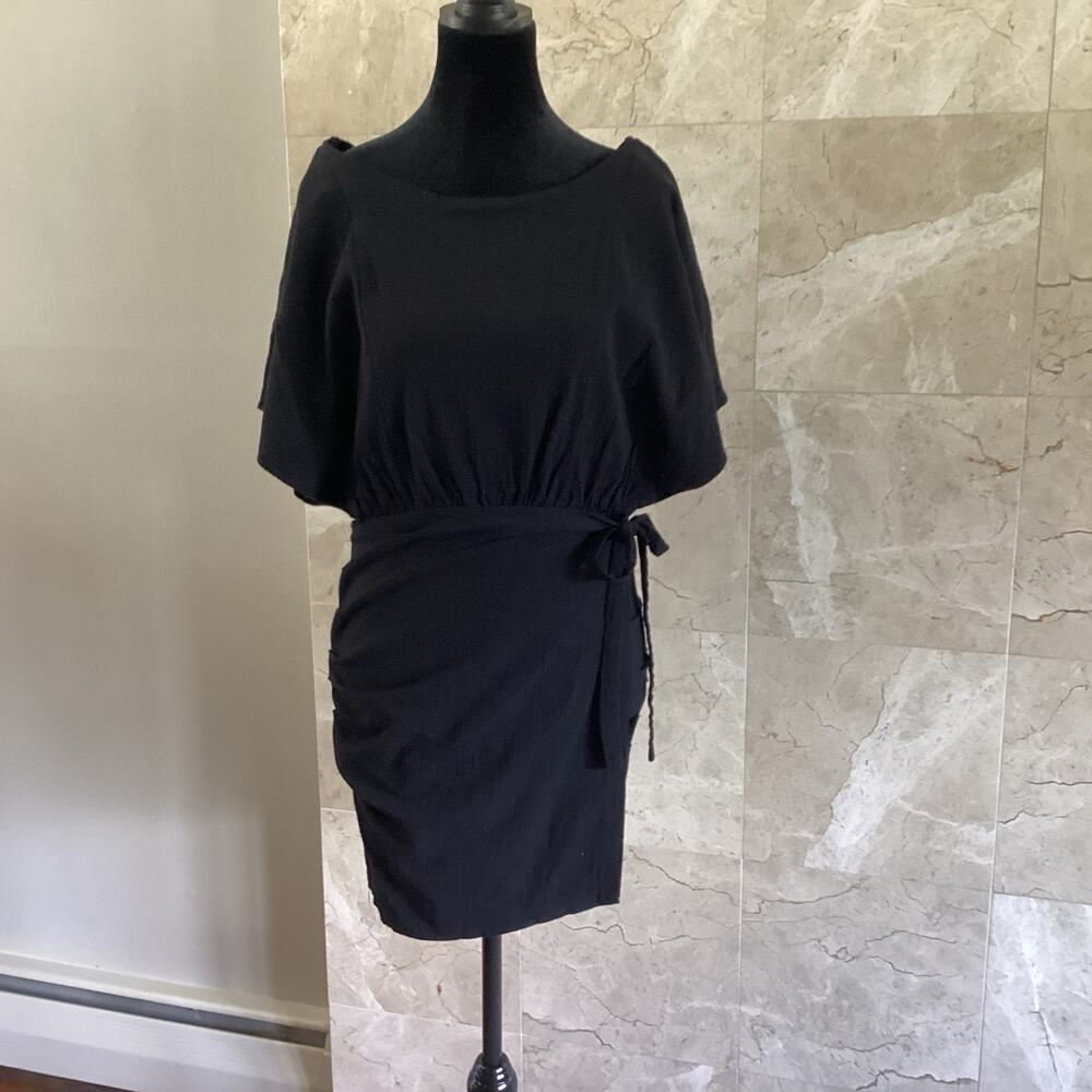 Free People Black Body Con Wrap Mini Dress, Medium, Open Draped Back, Boho Party